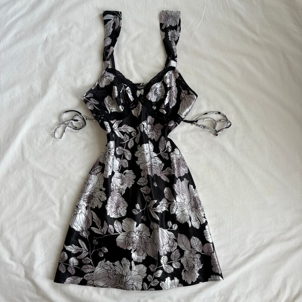 Y2K Floral Satin Lace Slip Dress